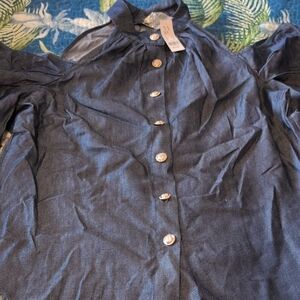 Dark Blue Denim Cold Shoulder Blouse